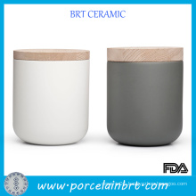 Fashionable Matte Ceramic Candle Jars with Wooden Lid